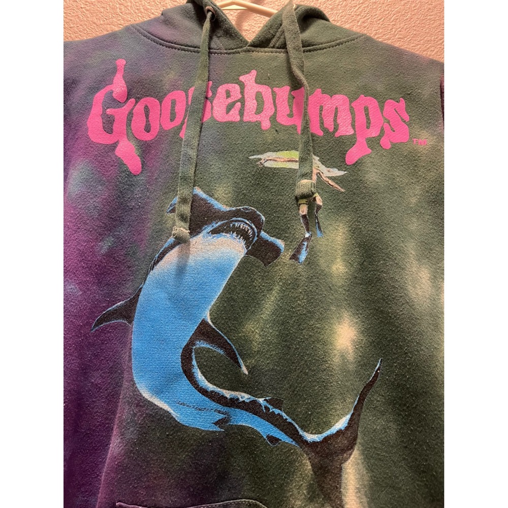Goosebumps Hammerhead Shark Tie Dye Hoodie Green Purple Graphic Sweatshirt Small - Picture 2 of 7